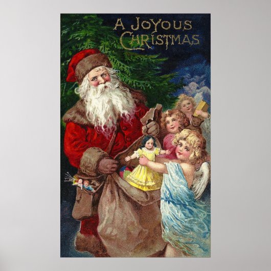  Kerstman met Angels Poster (Voorkant)