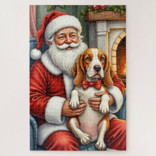 Kerstman met Basset Hound Kerst Kunst Legpuzzel