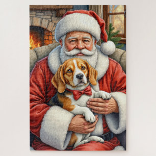Kerstman met Beagle Kerst Kunst Legpuzzel