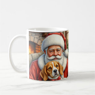 Kerstman met Beagle Kerstkunst Koffiemok