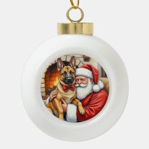 Kerstman met Belgische Mechelse herder kerst kunst Keramische Bal Ornament