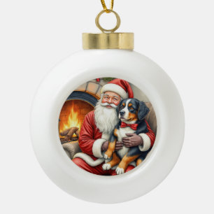 Kerstman met Bernese Mountain Dog Kerstmis Keramische Bal Ornament