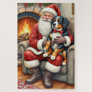 Kerstman met Bernese Mountain Dog Kerstmis Legpuzzel