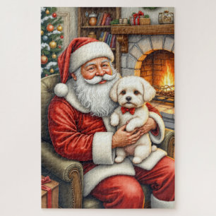 Kerstman met Bichon Frise Kerst Kunst Legpuzzel