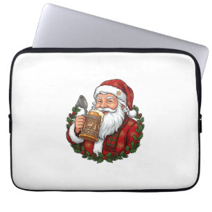 Kerstman met bierglas laptop sleeve