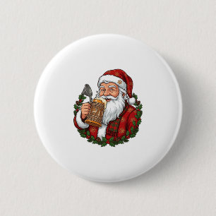 Kerstman met bierglas ronde button 5,7 cm
