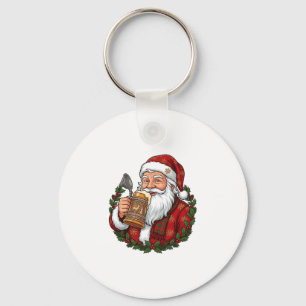 Kerstman met bierglas sleutelhanger