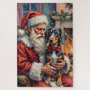 Kerstman met Bluetick Coonhound Kerst Legpuzzel
