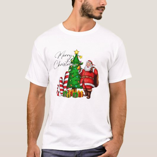 Kerstman met boom t-shirt (Voorkant)