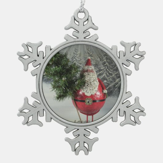 Kerstman met boom tin sneeuwvlok ornament (Voorkant)