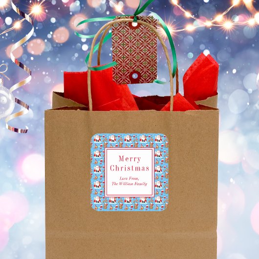 Kerstman met bosdieren vierkante sticker