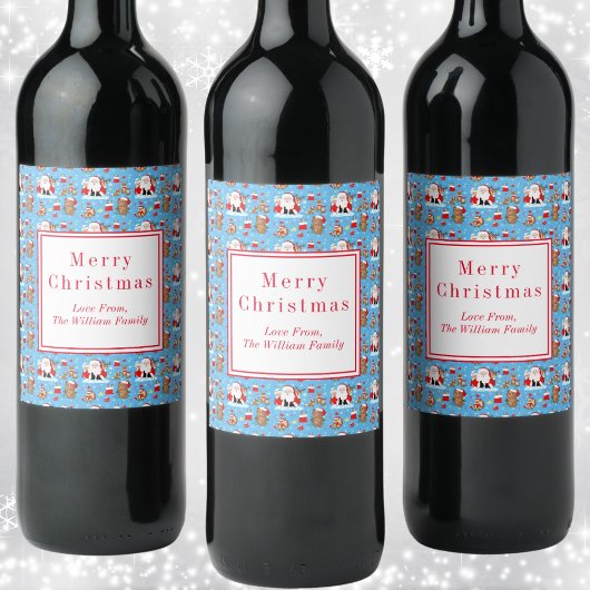 Kerstman met bosdieren wijn etiket