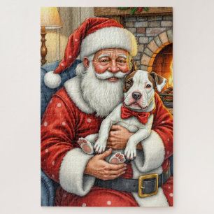 Kerstman met Bull Terrier Kerst Kunst Legpuzzel