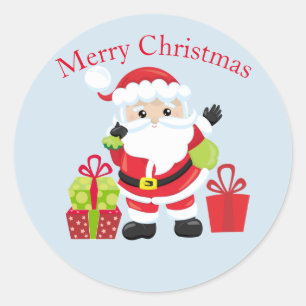 Kerstman met cadeaus ronde sticker