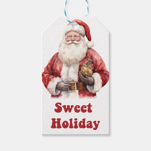 Kerstman met cadeautjes op labels cadeaulabel (Voorkant)