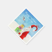 Kerstman met cadeautjes papieren servetten (Hoek)