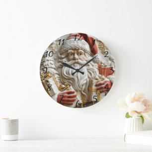 Kerstman met cadeautjes voor een vrolijk kerstfees grote klok