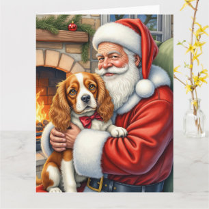 Kerstman met Cavalier King Charles Spaniel  Kaart