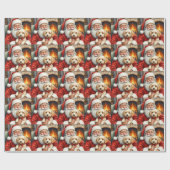 Kerstman met Cockapoo Kerst Kunst Cadeaupapier (Vlak)