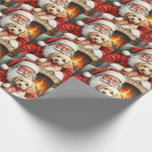 Kerstman met Cockapoo Kerst Kunst Cadeaupapier (Hoek)