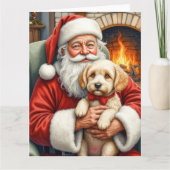 Kerstman met Cockapoo Kerstkunst Kaart (Voorkant)