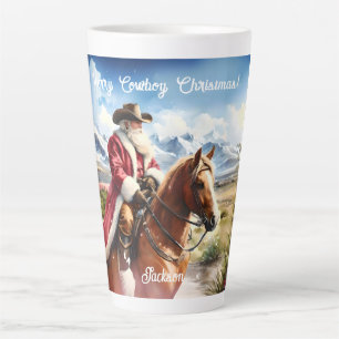 Kerstman met cowboyhoed en rijdend op paard latte mok