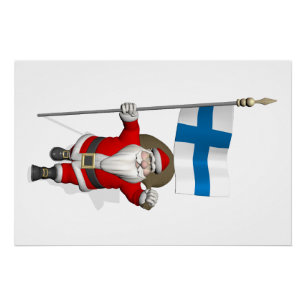 Kerstman met de vaand van Finland Suomi Perfect Poster