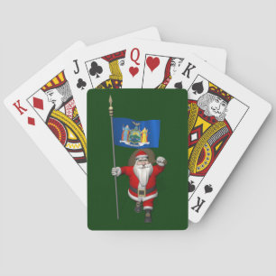 Kerstman met de vlag van de staat New York Pokerkaarten