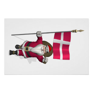 Kerstman met de vlag van Denemarken Dannebrog Perfect Poster