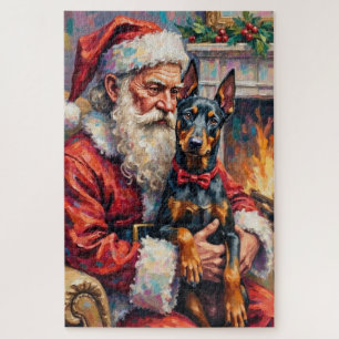 Kerstman met Dobermann Kerst Kunst Legpuzzel