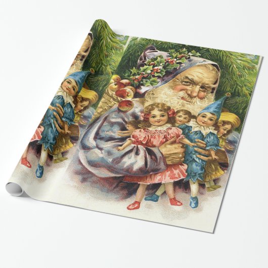 Kerstman met Dolls Cadeaupapier (Uitgerold)