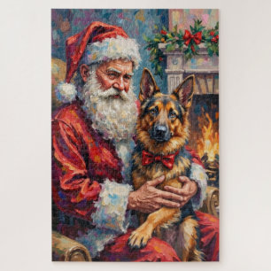 Kerstman met Duitse Herdershond Kerst Kunst Legpuzzel