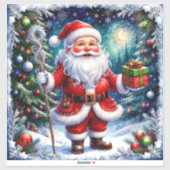 Kerstman met een geschenk in een magische kerst sticker (Vel)