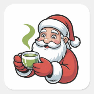 Kerstman met een Matcha-drankje Kerstmis  Vierkante Sticker