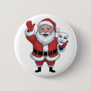 Kerstman met een mimiekgezicht Theater Kerstuitvoe Ronde Button 5,7 Cm