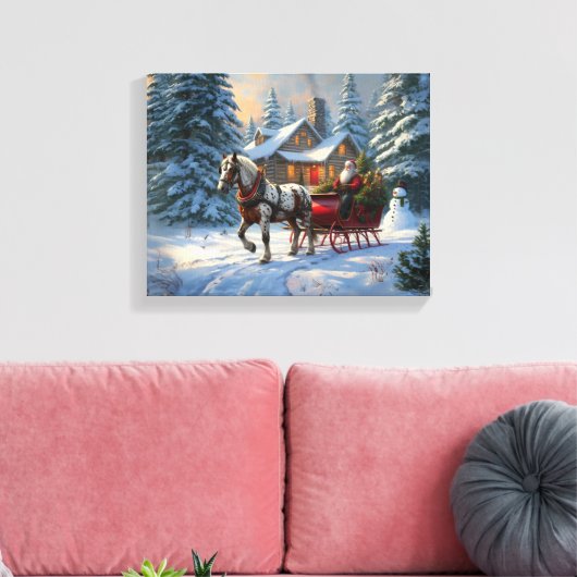 Kerstman met één paard Sleigh Canvas Afdruk (Insitu (Woonkamer))