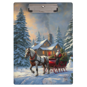 Kerstman met één paard Sleigh Klembord
