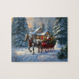 Kerstman met één paard Sleigh Legpuzzel
