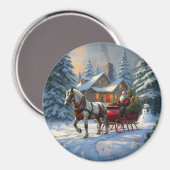 Kerstman met één paard Sleigh Magneet (Voorkant / Achterkant)