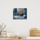 Kerstman met één paard Sleigh Poster (Keuken)