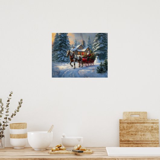 Kerstman met één paard Sleigh Poster (Keuken)