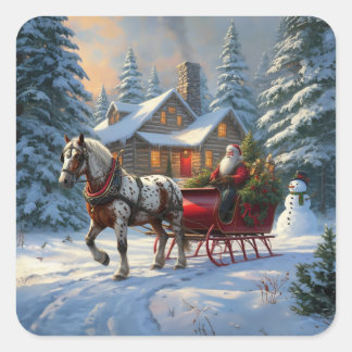 Kerstman met één paard Sleigh Vierkante Sticker