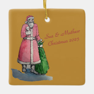 Kerstman met een Zak Vol Cadeaus Keramisch Ornament