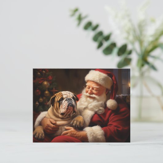 Kerstman met Engelse Bulldog Briefkaart (Staand voorkant)