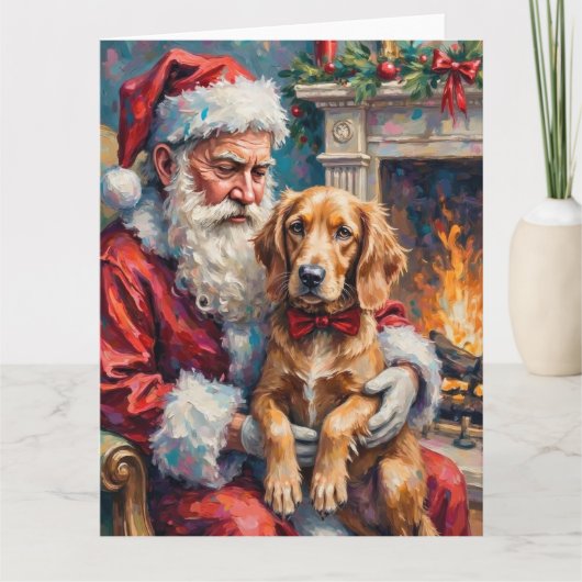 Kerstman met Engelse Setter Kerstkunst Kaart (Voorkant)