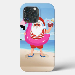 Kerstman met flamingo opblaasbare ring iPhone 13 pro hoesje