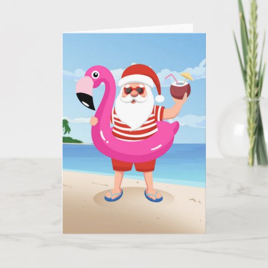 Kerstman met flamingo opblaasbare ring kaart (Voorkant)