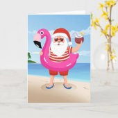 Kerstman met flamingo opblaasbare ring kaart (Gele Bloem)