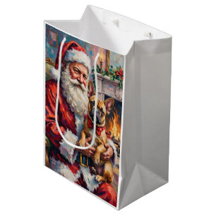 Kerstman met Franse Bulldog Kerst Kunst Medium Cadeauzakje
