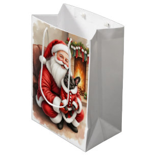 Kerstman met Franse Bulldog Kerst Kunst Medium Cadeauzakje